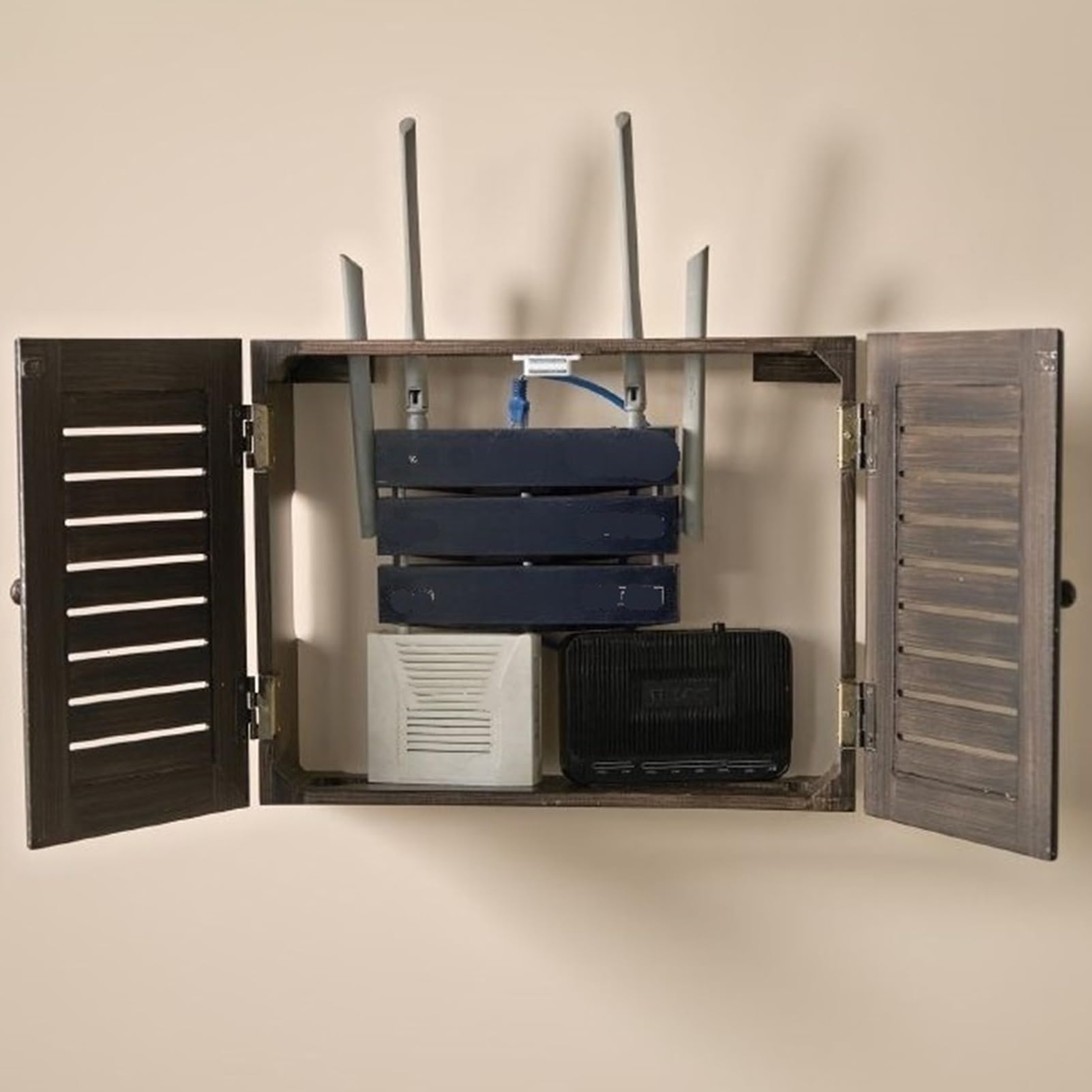 Armoire pour Routeur WiFi Fixation Murale, BoîTier dé Coratif pour Dissimuler Le Routeur WiFi, BoîTe de Rangement pour Routeur(Blanc,13.3x9.4in/34x24cm)
