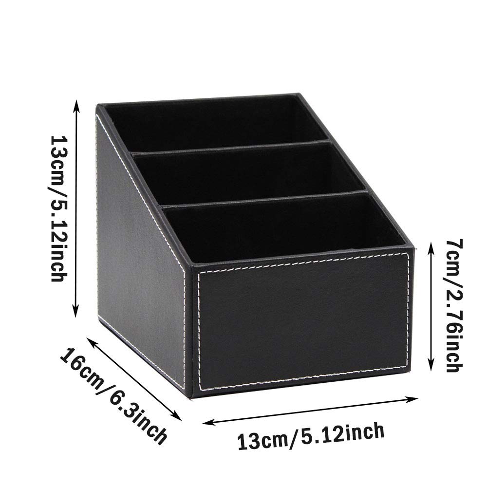 1 Pezzi Organizer da Scrivania Ordinato, Supporto per Telecomando In Pelle PU, Pelle Portaoggetti da Scrivania, 3 Scomparti Pelle Multifunzione Porta Penna per Penne, Matite (Nero)