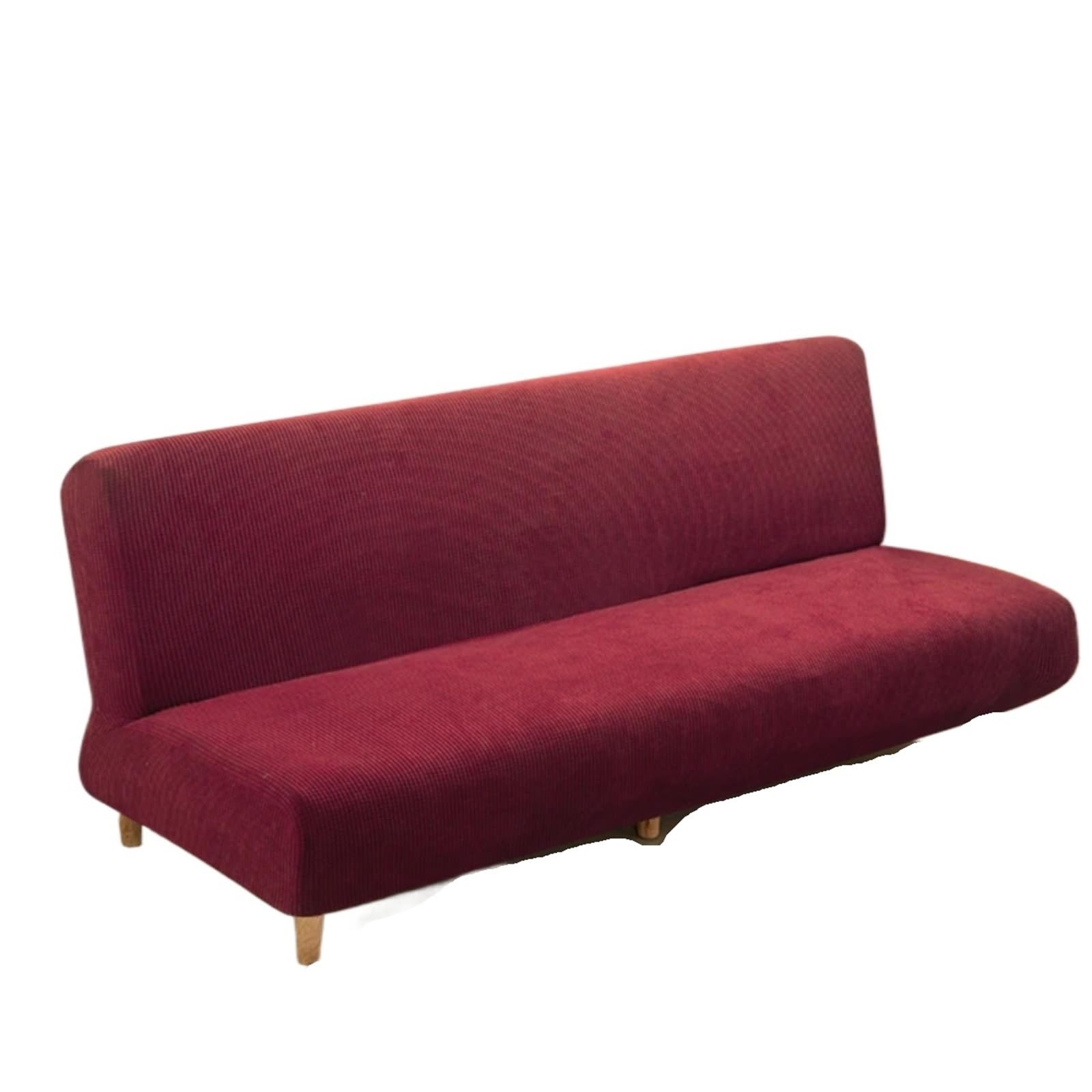 DHYUACN Armless Sofa Slipcover Polar Fleece Fabric Armless Sofa Bed Cover Without Armrest Big Elastic Folding Furniture Decoration(Wine,L 190-210cm)