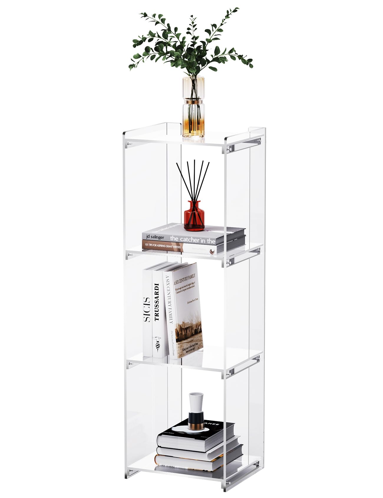 Acrylic Bookcase Cube Storage Bookshelf, Standing Display Bookshelf Floor Standing for Bedroom Living Room (Clear 3cube)