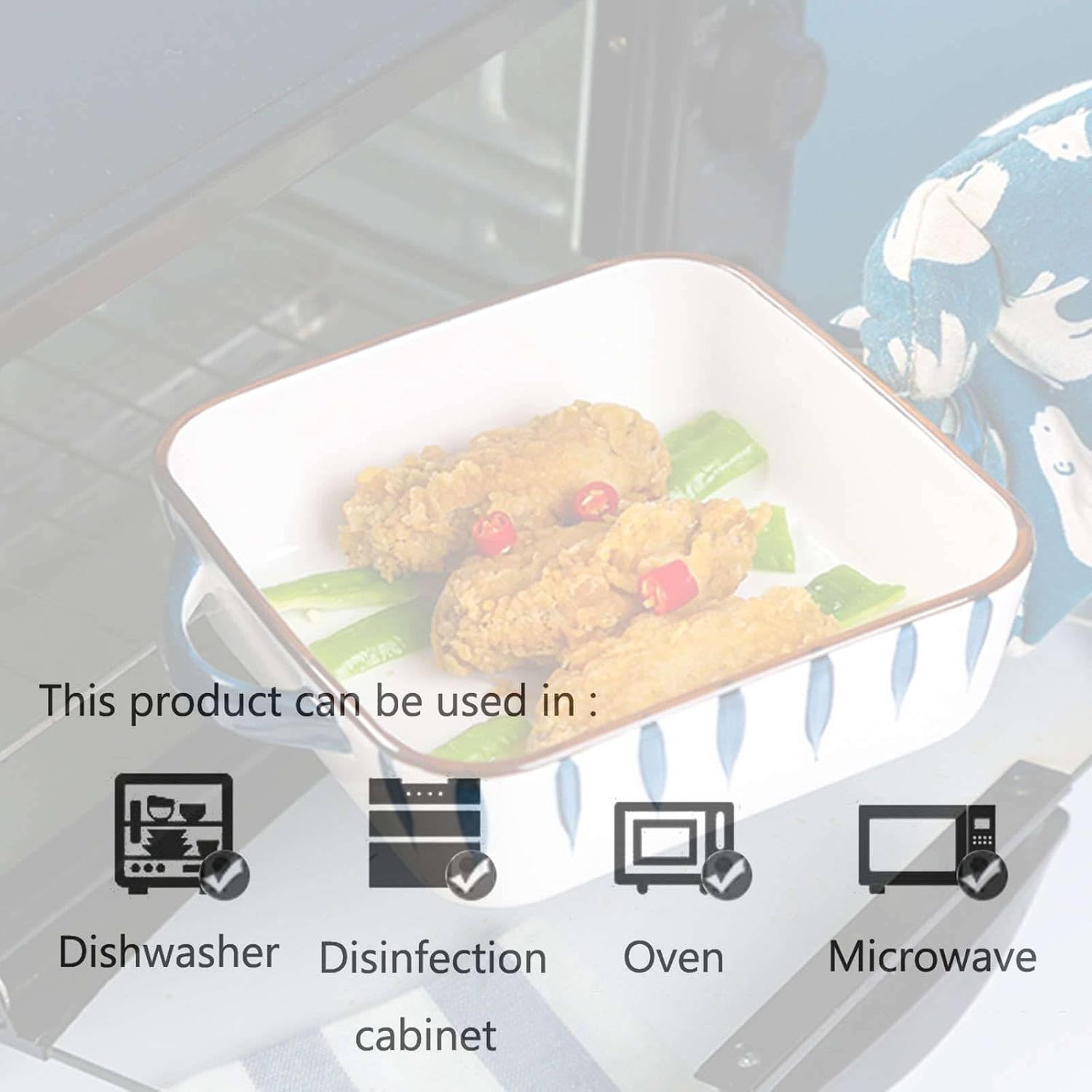 Rectangular Lasagne Pan with Handle, Small Ceramic Bakeware Pan for 1 Person, Porcelain Baking Dish Oven Proof(Blue a)