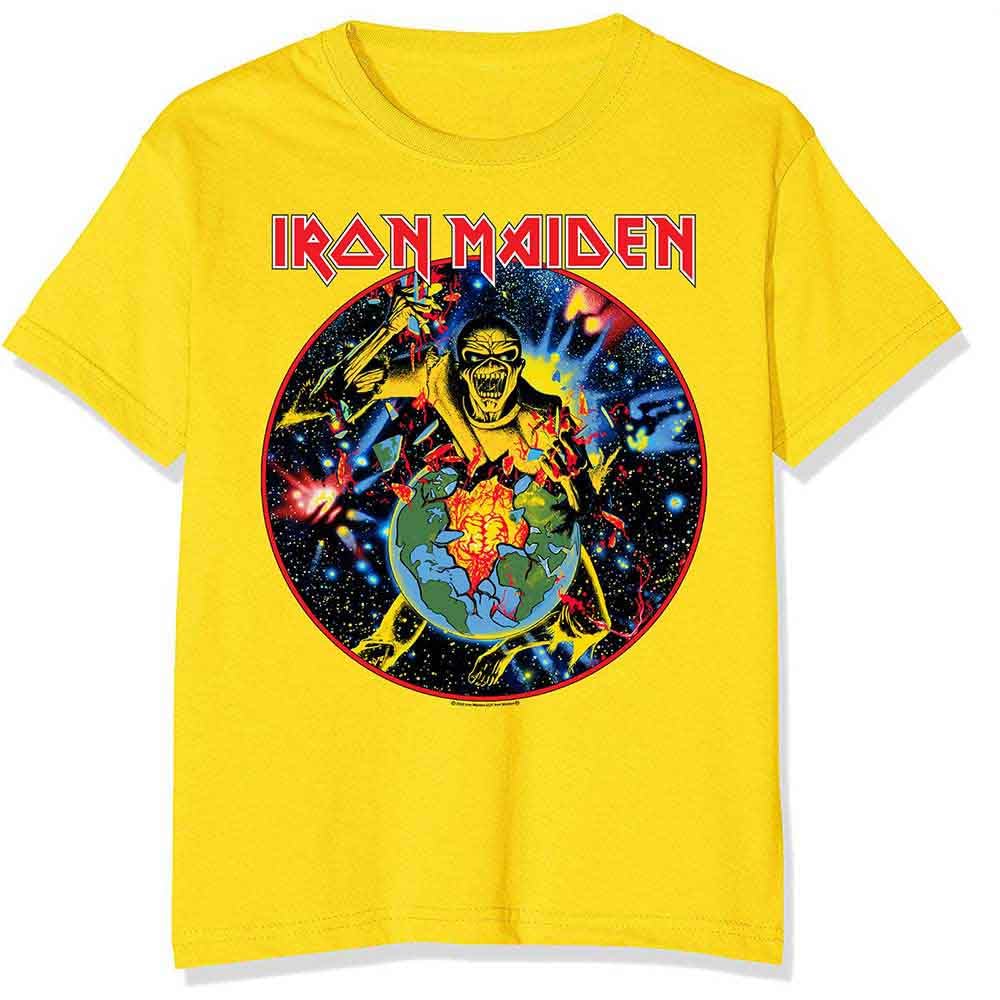 Rock Off Officially Licensed Products Men's Yellow Iron Maiden T Shirt World Piece Tour Circle Band Logo Official Unisex Xl