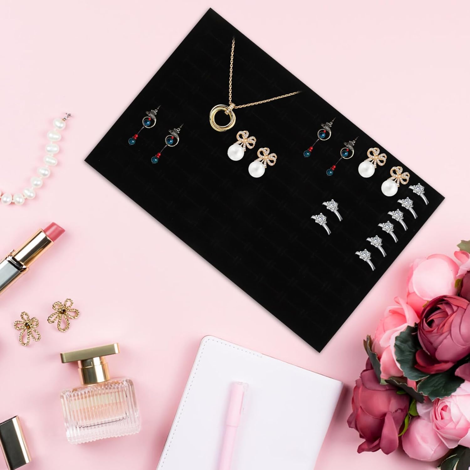 DOITOOL 4Pcs Foam Earring Storage Box Liners Black Velvet Ring Insert Holder Jewelry Box Inserts Display Pad for Retail Showcase