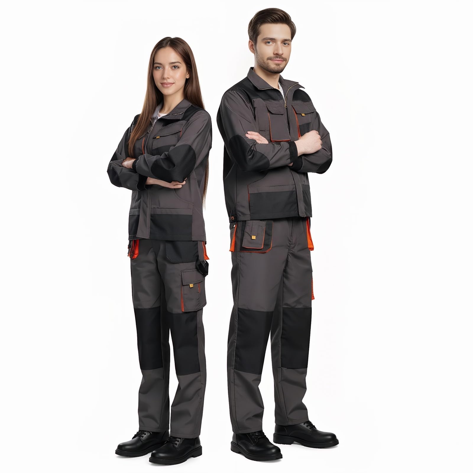 Maizoon Tuta da uomo a maniche lunghe multi tasca in poliestere divisa con cerniera pantaloni per magazzini meccanici officina uniforme lavoro grigio set