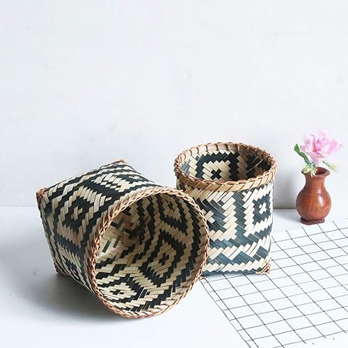 Miniatura 5 de LIFKOME Cesta de picnic tejida de ratán para almacenamiento, cesta de basura de mimbre hecha a mano, cesta de basura tejida, cesta redonda para