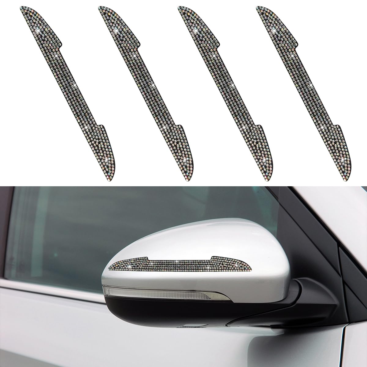 4PCS Bling Car Door Handle Scratch Protective Stickers Rhinestone Anti-Collision Car Exterior Decoration Strip Auto Side Rearview Mirror