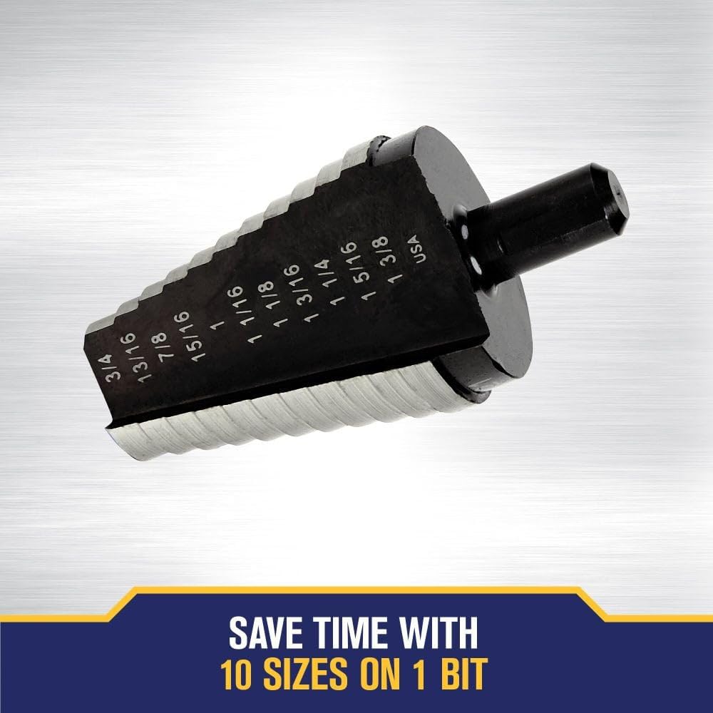 Irwin Tools IRWIN Unibit #21 13/16-Inch to 1-3/8-Inch Step-Drill Bit, 1/2-Inch Shank (10221), Black