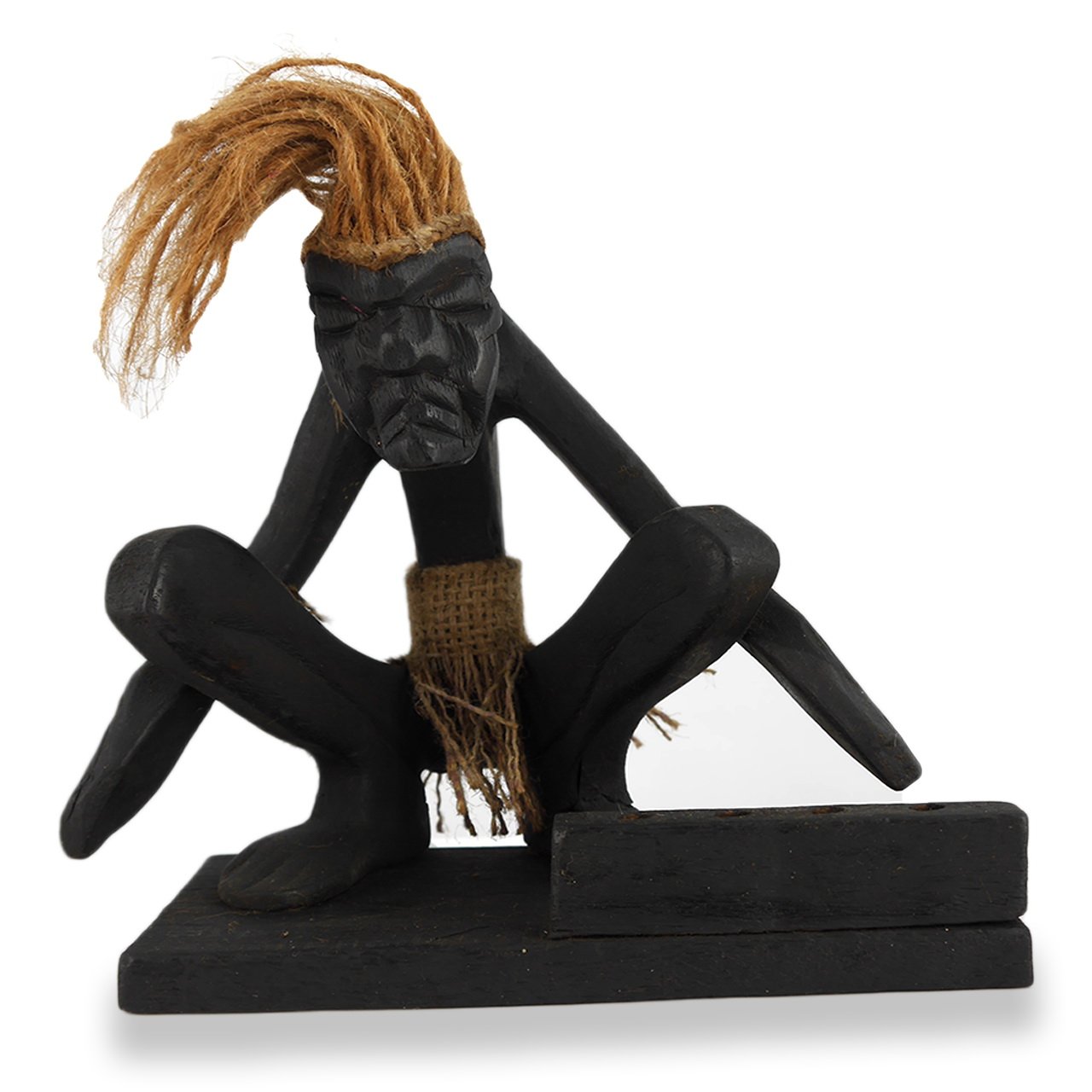 ART-CRAFT AS001 Asmat Stifthalter aus Holz dunkel gefärbt H=