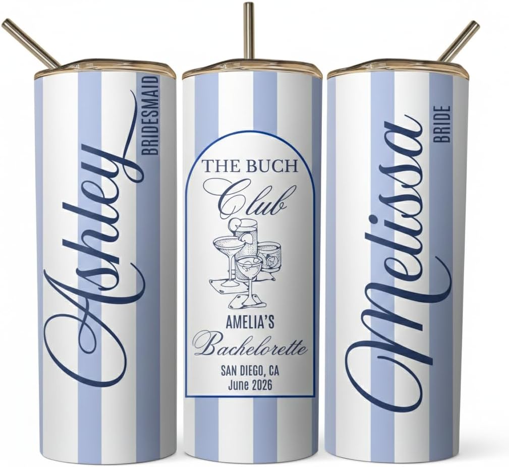 Custom Bridesmaid Tumbler with Straw, 20oz Personalized Stainless Steel Insulated Cup, The Bach Club Bachelorette Party Gifts, Wedding Party Favors for Bride, Maid of Honor, Girls Trip Travel Mug