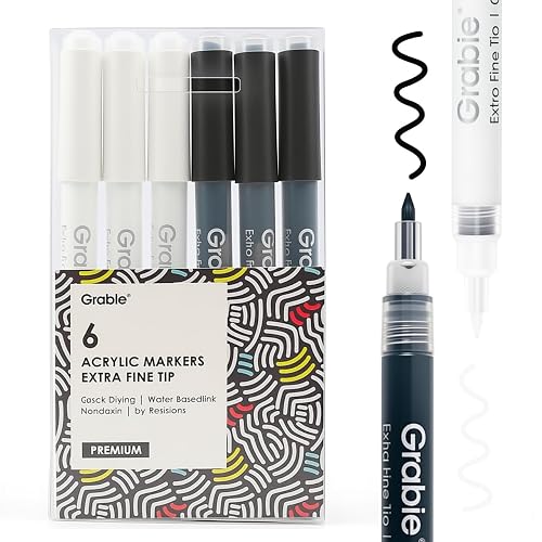 Grabie 6 Pack of Black & White Acrylic Paint Markers,