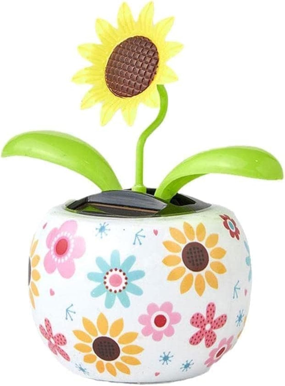 Sunflower Solar Dancing Insect for Car Decoration - Cute Flip Flap Swing Eco-Friendly Bobblehead Flowers in Colorful Pots