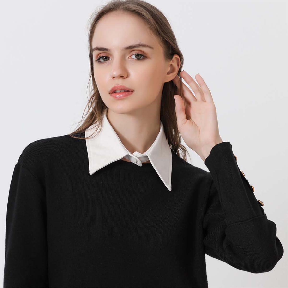 LEEQ Cuello Falso Desmontable para Femenino - 2PCS Falso Cuello cordón de la cuellos postizos, Falsa Punta de Solapa, Accesorios de Ropa, Media Camisa de Cuello Falsas(Blanco/Negro)
