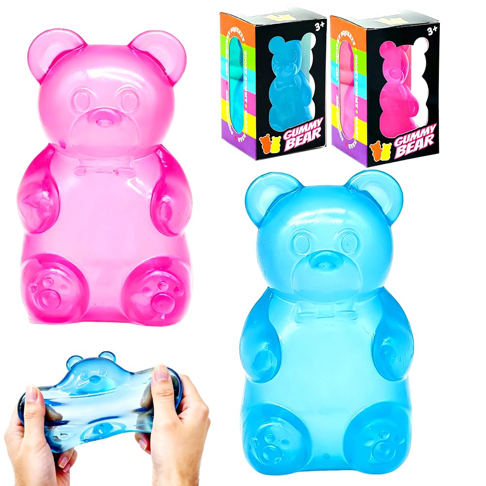 Spiritzohic 2Pcs Gummy Bear Toy, Doh Fidget Toys, Squishy Stress Relief Toys, High Density Squeeze Balls, Sensory Squeeze Balls Finger Exercise Fidget Cube Bear Toy for Anxiety Relief