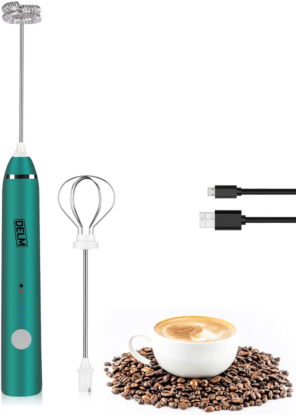 DELM Electric Milk Frother Coffee Frother Rechargeable Drink Mixer