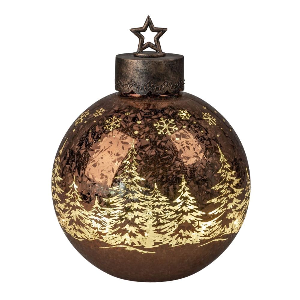 formano Boule décorative Frosty marron 30 cm avec lumière LED, minuteur, décoration de Noël, étagère, minuterie 6h/18h, boule de Noël à poser