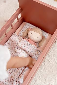 Lit bercelonnette en bois laqué rose panda pour poupée jusqu'à 40 cm