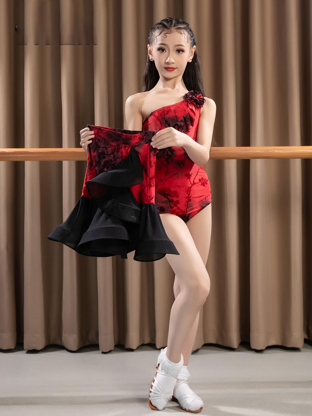 Vestido de Baile Latino Sin Mangas para Niña, para Salón de Baile, Salsa, Tango, Falda, Camisola, Trajes de Competición de Baile （150 cm）