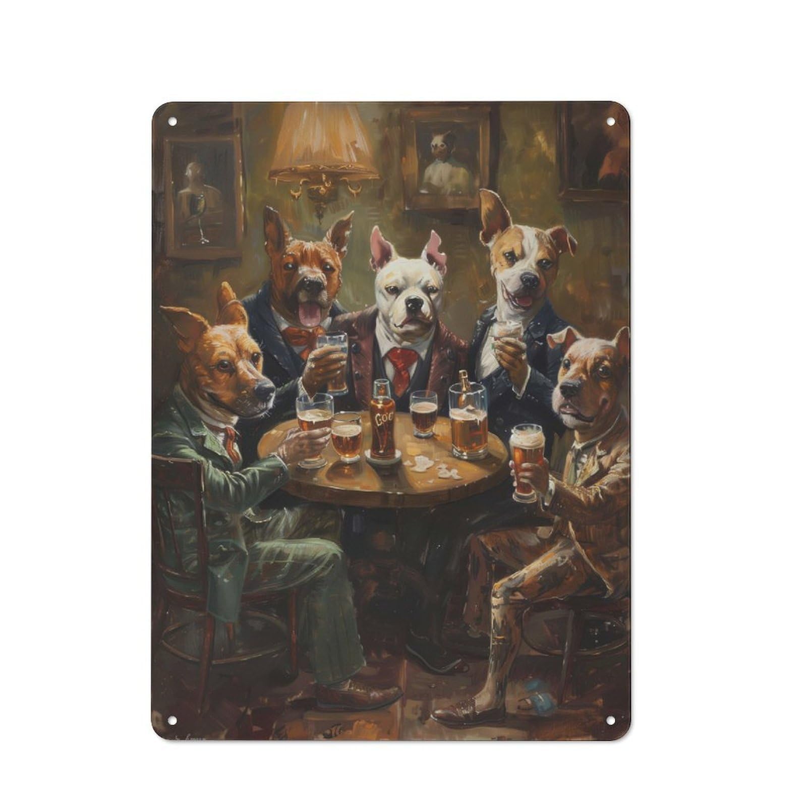 Junmoney Style-23 Dogs Beer In A Tavern Rustic Metal Sign 40X30cm For Pub Or Café, For Collectors Of Rustic Metal Wall Decor