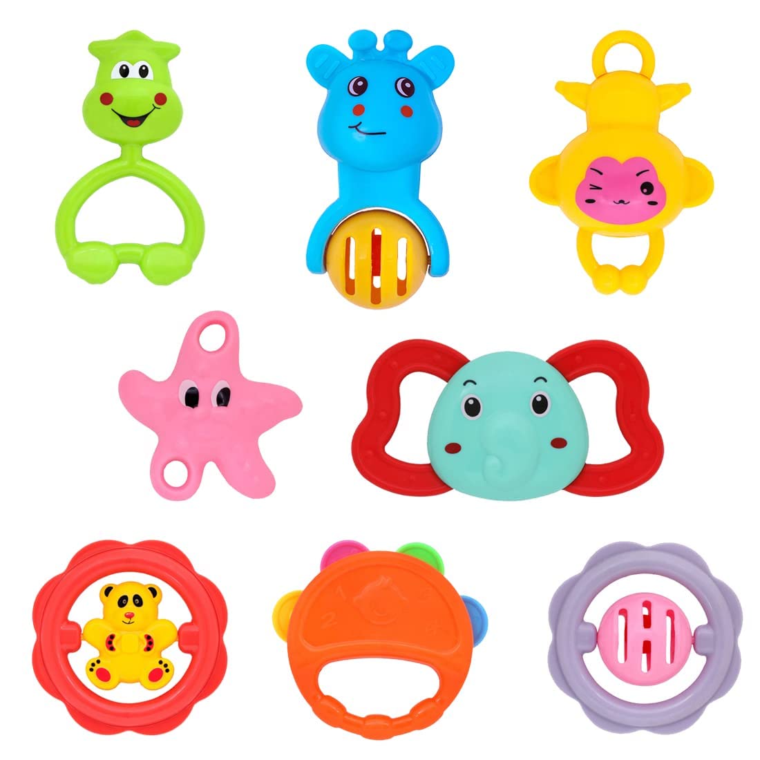 Leaffybezz Toddler Plastic Non-Toxic Colourful Lovely Attractive Rattles For New Born Babies,Bacchon Ke Khilaune,Shaking Rattle Toys For Kids-Multicolor (Pack Of 8 Piece)