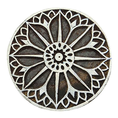Floral Indian Wood Stamps Art Textile Printing Block Decorative Handcarved Stamp Brown-2