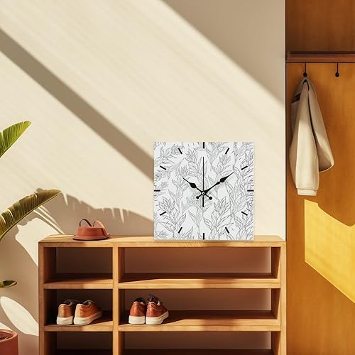 Miniatura 7 de Black White Branch with Flower Ink Analog Clock Wall Clocks Battery Operated Wall Clock Art Battery Clocks Garage for Kitchen Bathroom Bedroom