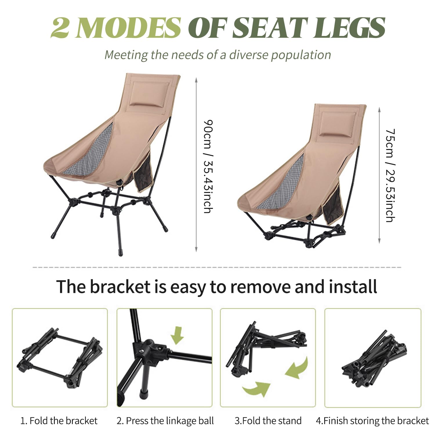 Fauteuil Camping,Fauteuil Pliant Camping,Chaise Pliable,Chaise de Plage,Chaise Pliante Exterieur, (Kaki)