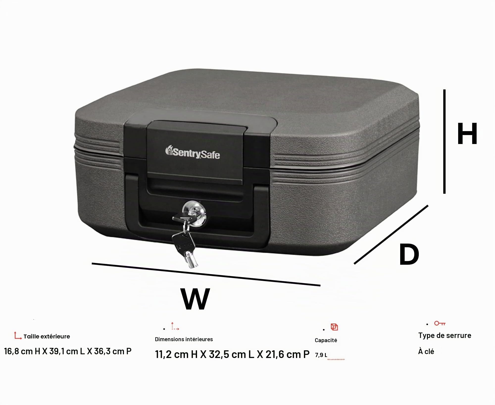 SentrySafe CFW20201 Coffre-Fort résistant au feu et étanche avec Serrure à clé, poignée de Transport pour Voyage, 0,008 m³, 16,8 x 39,1 x 36,3 cm, Gris foncé