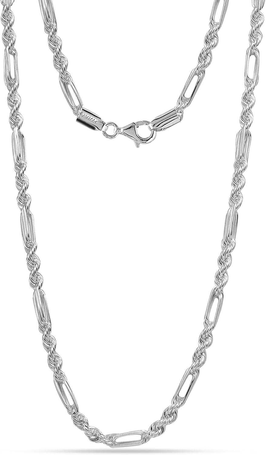 LeCalla 925 Sterling Silver Italian 3.5 MM Handmade Milano Figaro Rope Chain Necklace for Men and Women 20 Inches
