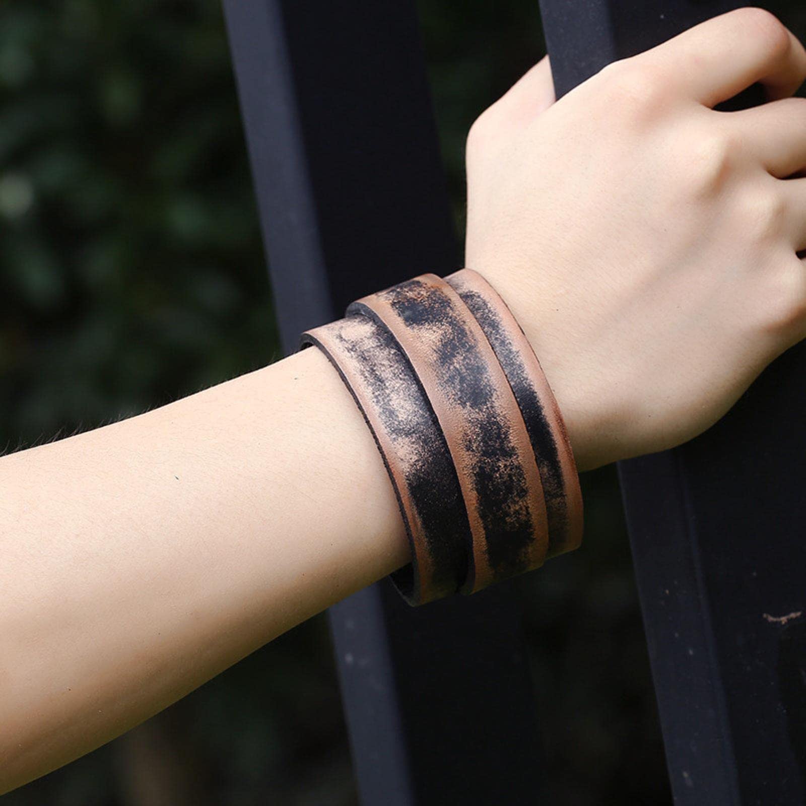 LYGXWJFC Nuevas Pulseras Trenzadas Vintage de Cuero Genuino, brazaletes Punk Marrones, brazaletes para Hombres, joyería