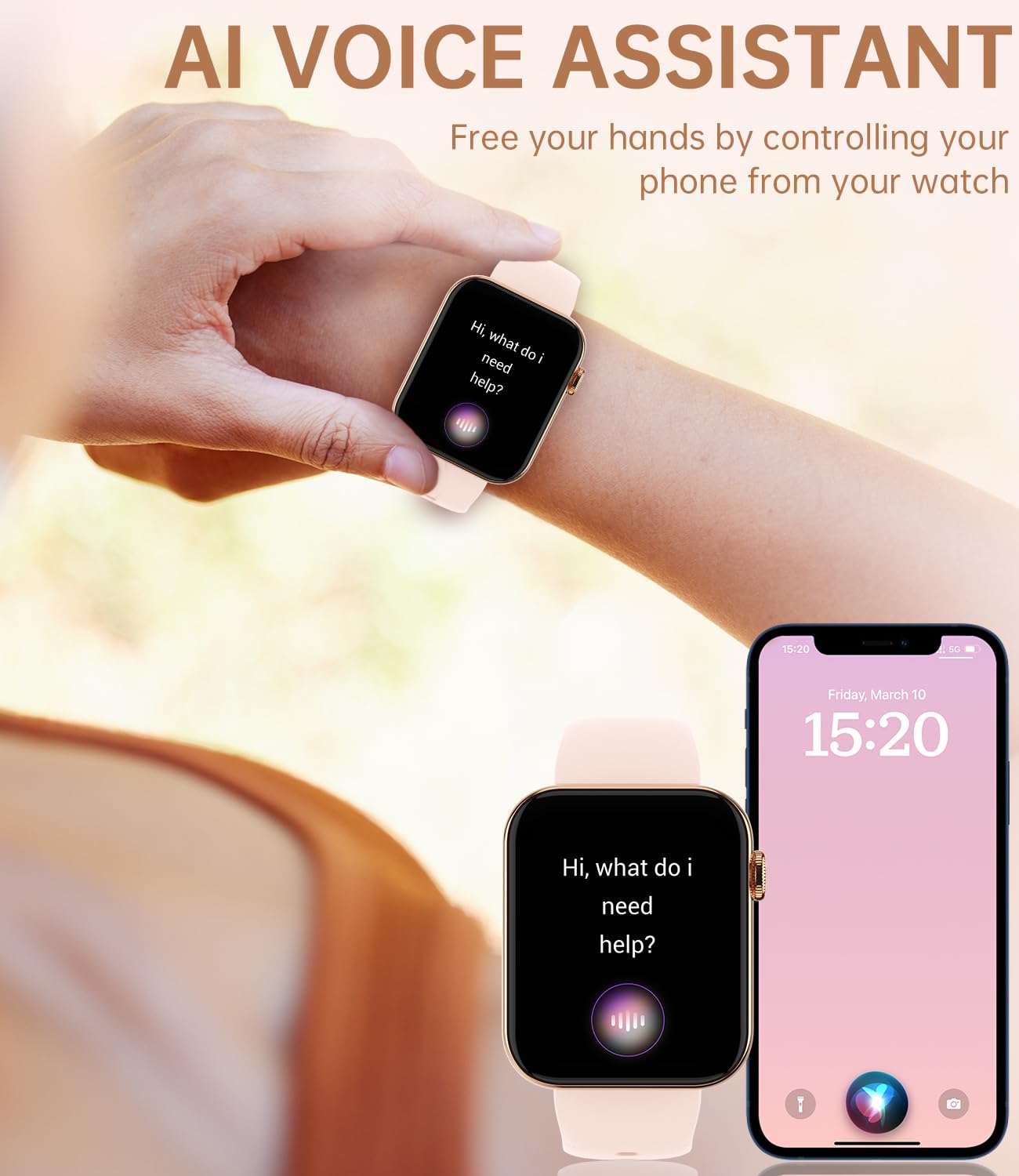 Montre Connectée Femme avec Appels et Notifications Messages, Smartwatch Femme Moniteur de Sommeil Podometre Calories Cardiofrequencemètre, Smart Watch pour iOS Android