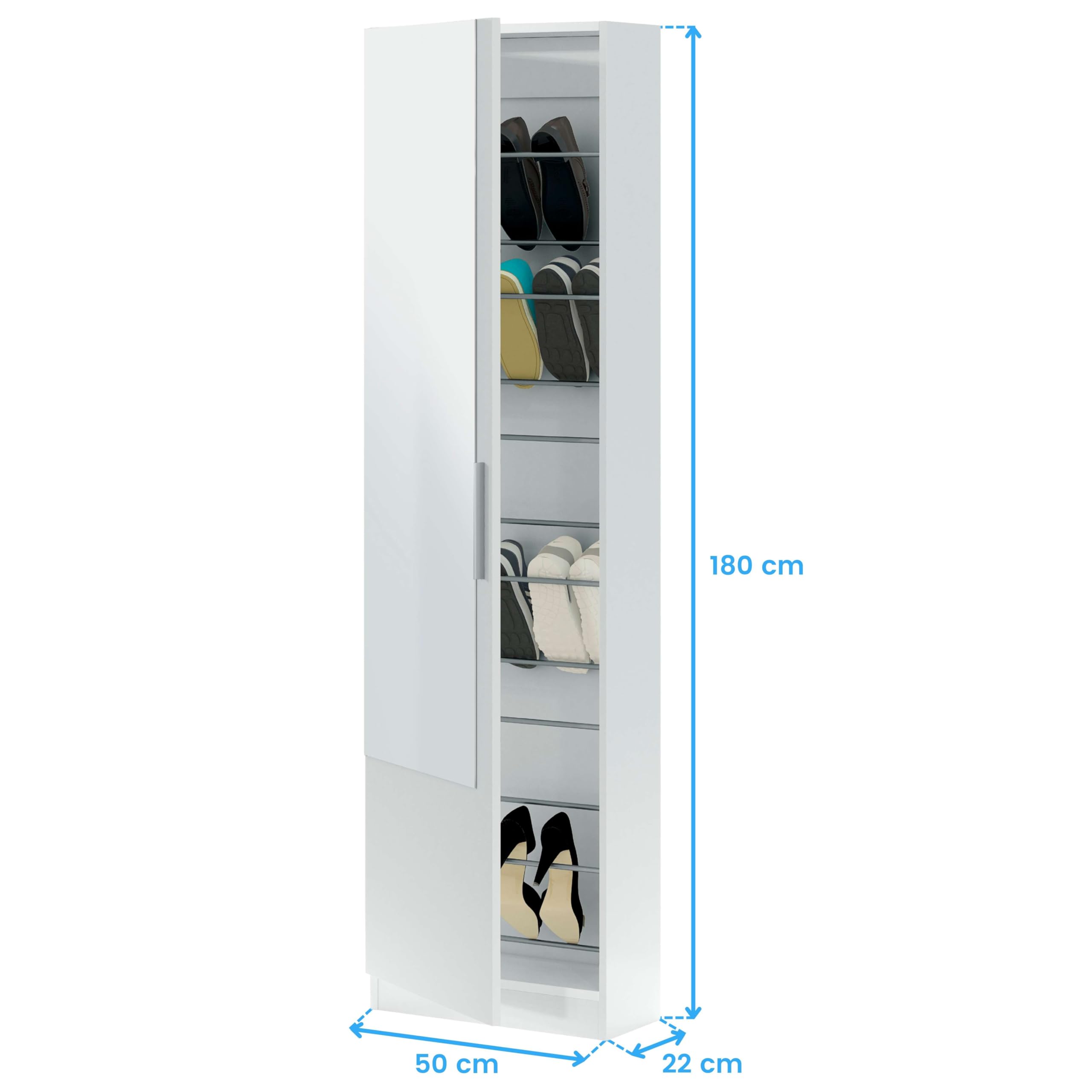 Habitdesign Zapatero de una Puerta con Espejo en Color Blanco artik para Entrada 180x50x22 cm