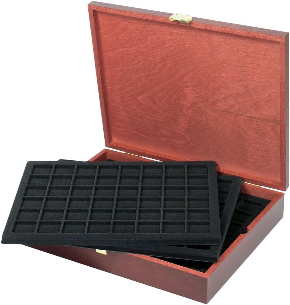 Lindner S2495-S2148CE LINDNER Authentic wood case CARUS for 240 coins/coin capsules up to Ø 30 mm, z. B for 2 EURO coins - SPECIAL EDITION