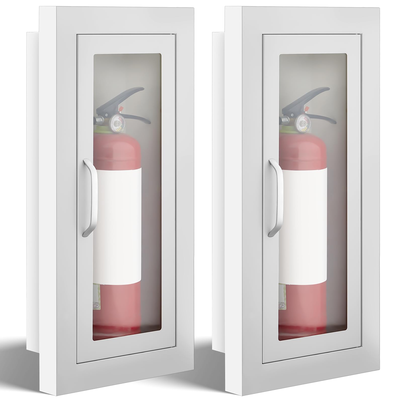 Zonon 2 Pcs Semi Recessed Fire Extinguisher Cabinet, Acrylic Window, White