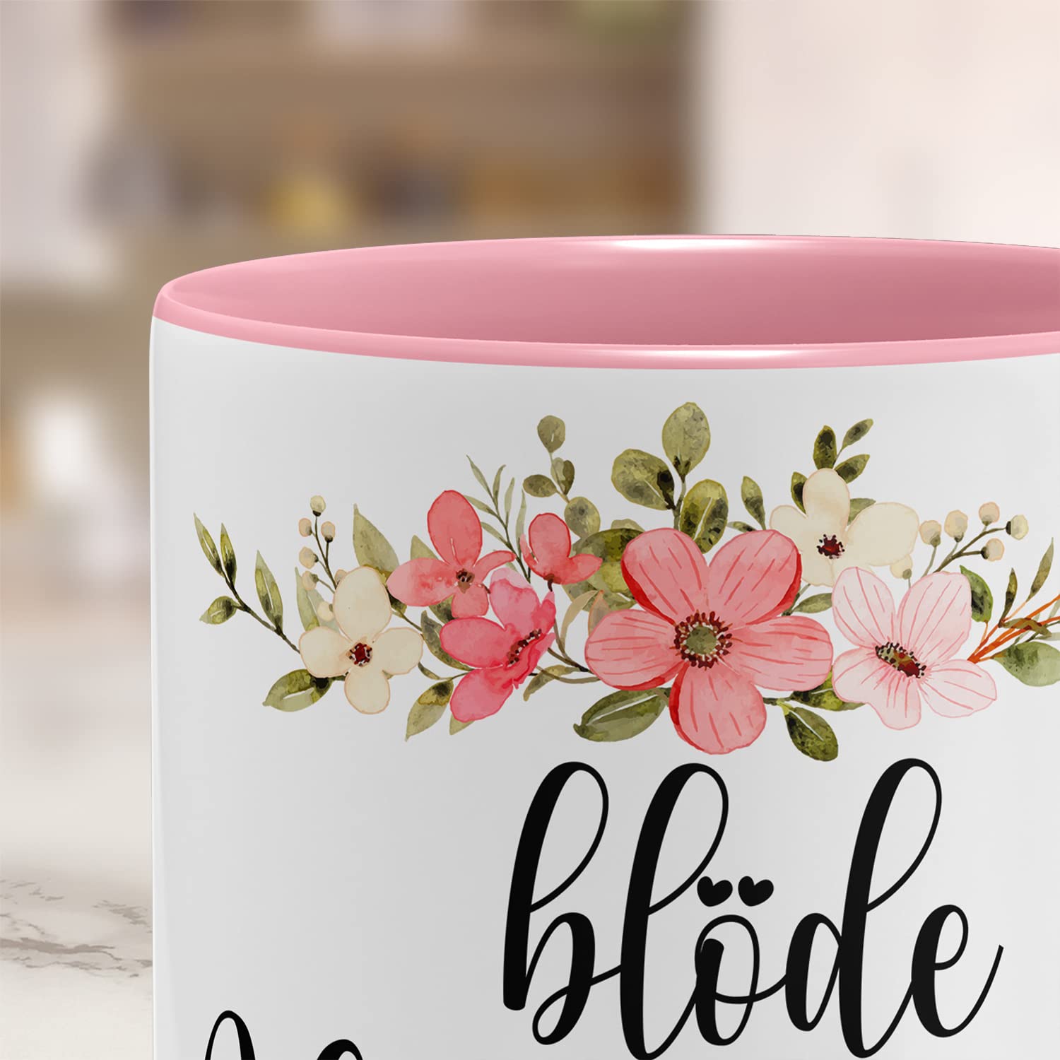 OM3® Tasse humoristique Pimmel avec inscription en allemand Fleur Kitschig | Tasse en céramique | 325 ml | Imprimé des deux côtés | Bordeaux