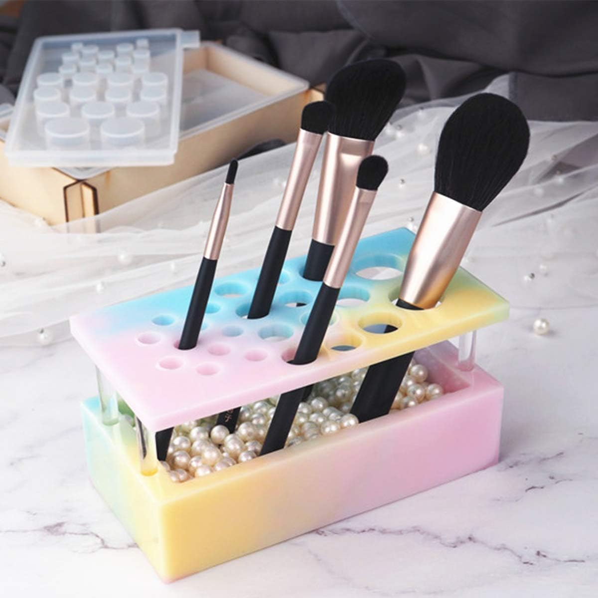 iSuperb Resin Molds, Makeup Brush Storage Molds, Silicone Box Mold with 23-Slot Epoxy Casting Resin Unique Makeup Organizer Trinket Container Epoxy Mold Pen Brush Holder for DIY Craft Home Ornament image 3