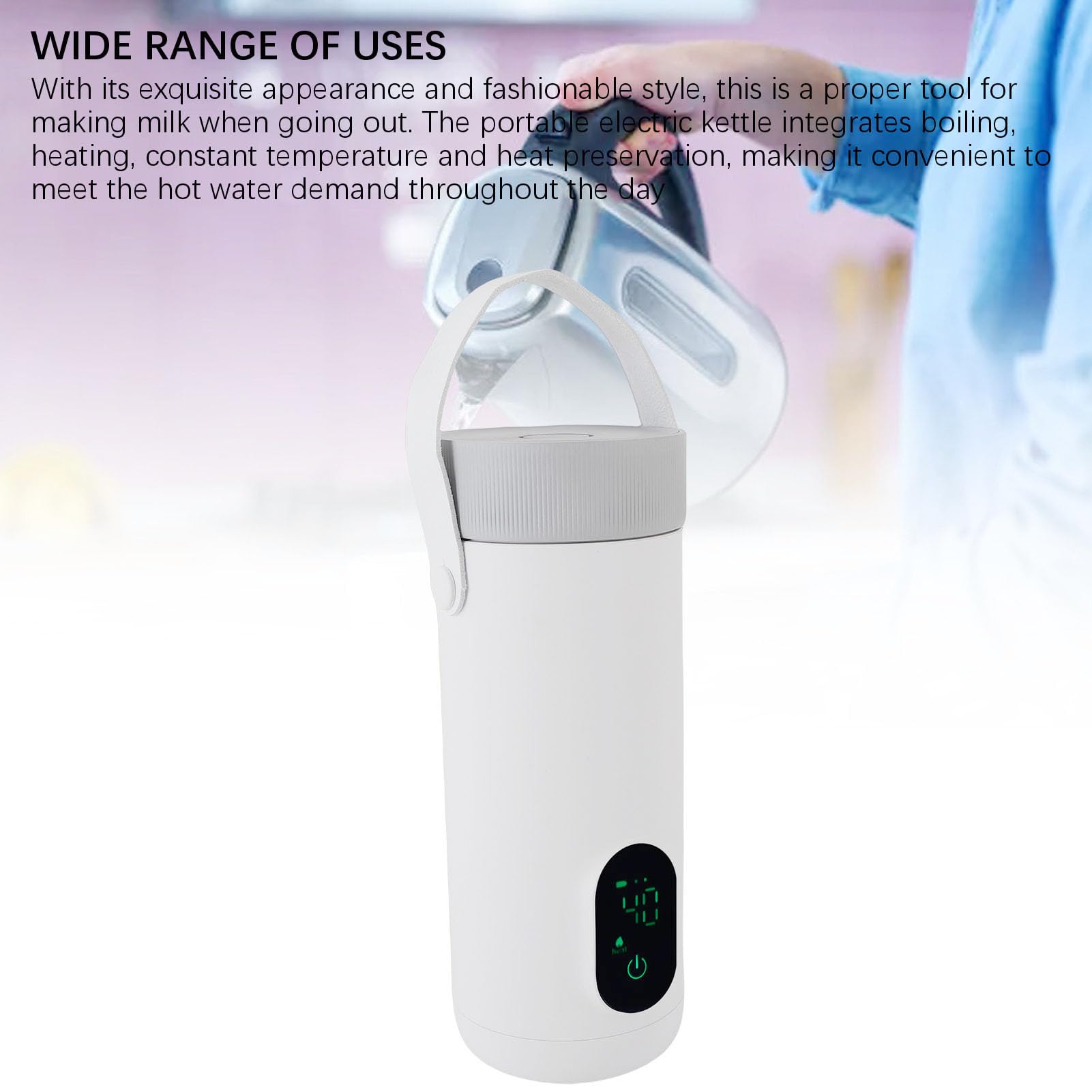 Haofy Bouilloire électrique de Voyage, Chaudière à Eau Portable Rechargeable par USB de 350 Ml, Bouilloire à café à thé à Température Constante en Acier Inoxydable avec Protection contre les Brûlures