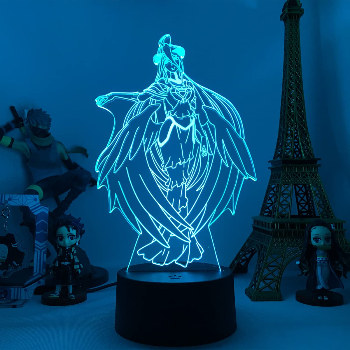 Xinchangda Overlord 3D Night Light LED Illusion Anime Albedo Ainz Ooal Gown Night Lamp for Bedroom Decor Birthday Gift Night Light Table Lamp with Remote Control