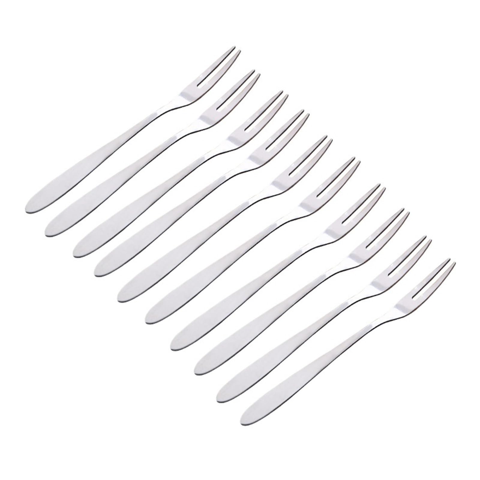 Wzptlkibad Y09-10Pcs Stainless Steel Fruit Forks, Two-Tine, 13Cm Flatware
