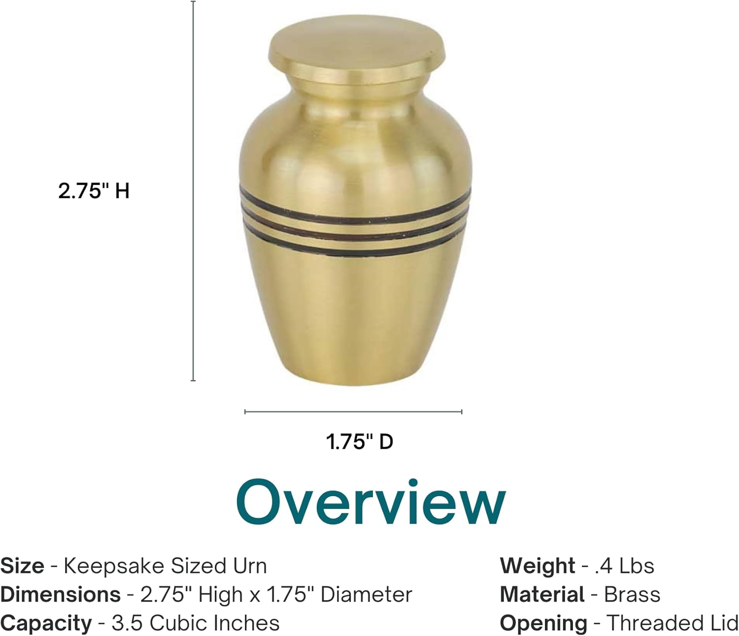 Classic Three Bands Gold Keepsake Cremation Urn for Ashes, Brass, Gold Urn, Keepsake Sized Cremation Urn, 2.75 Inches High
