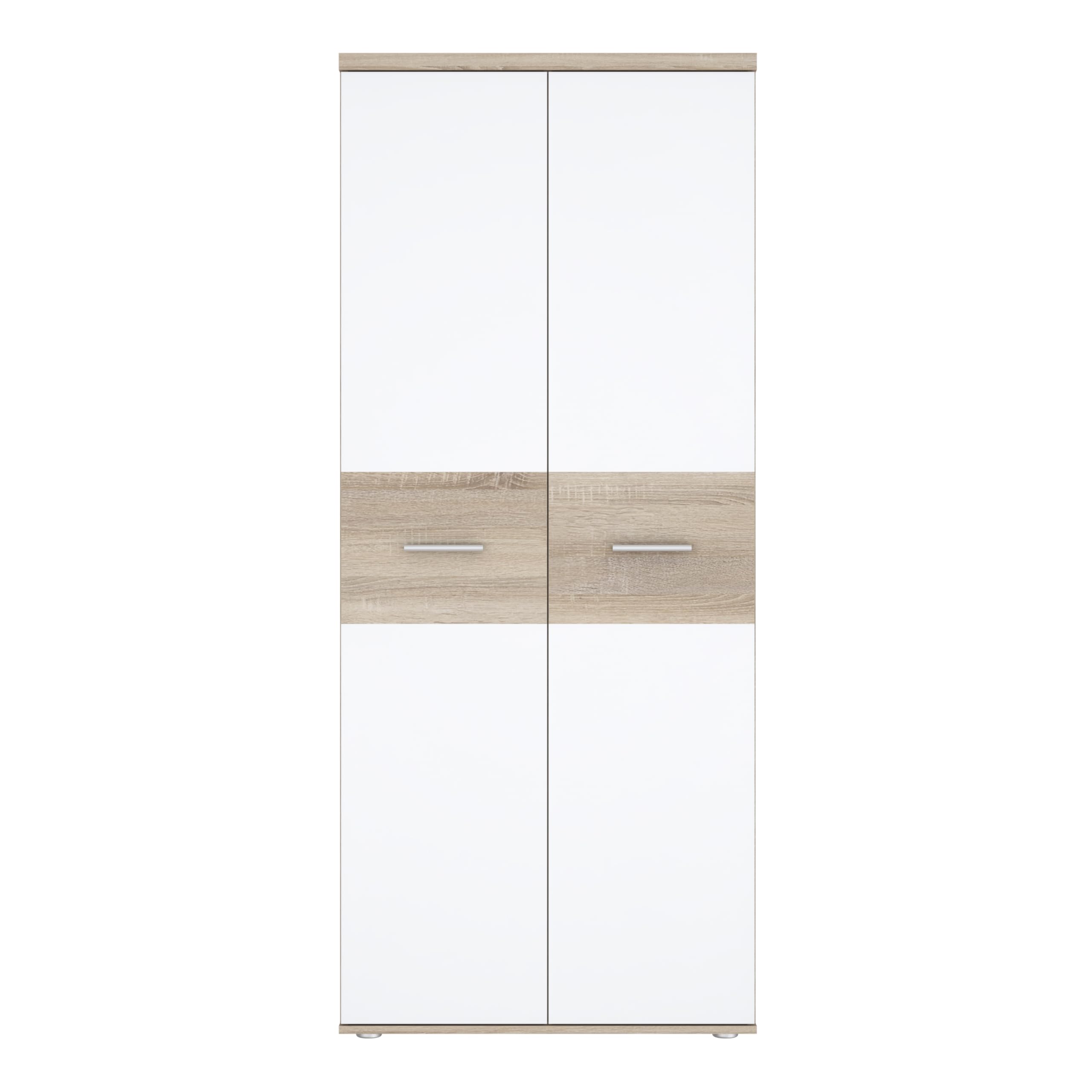 Forte WINNIE Schrank 80, moderner Kleiderschrank, Kinderzimmerschrank, Schlafzimmer, Skandinavischer Stil, 2-türig, Sonoma Eiche Holzdekor/ Weiß, 80 cm breit x 189 cm hoch x 53 cm tief