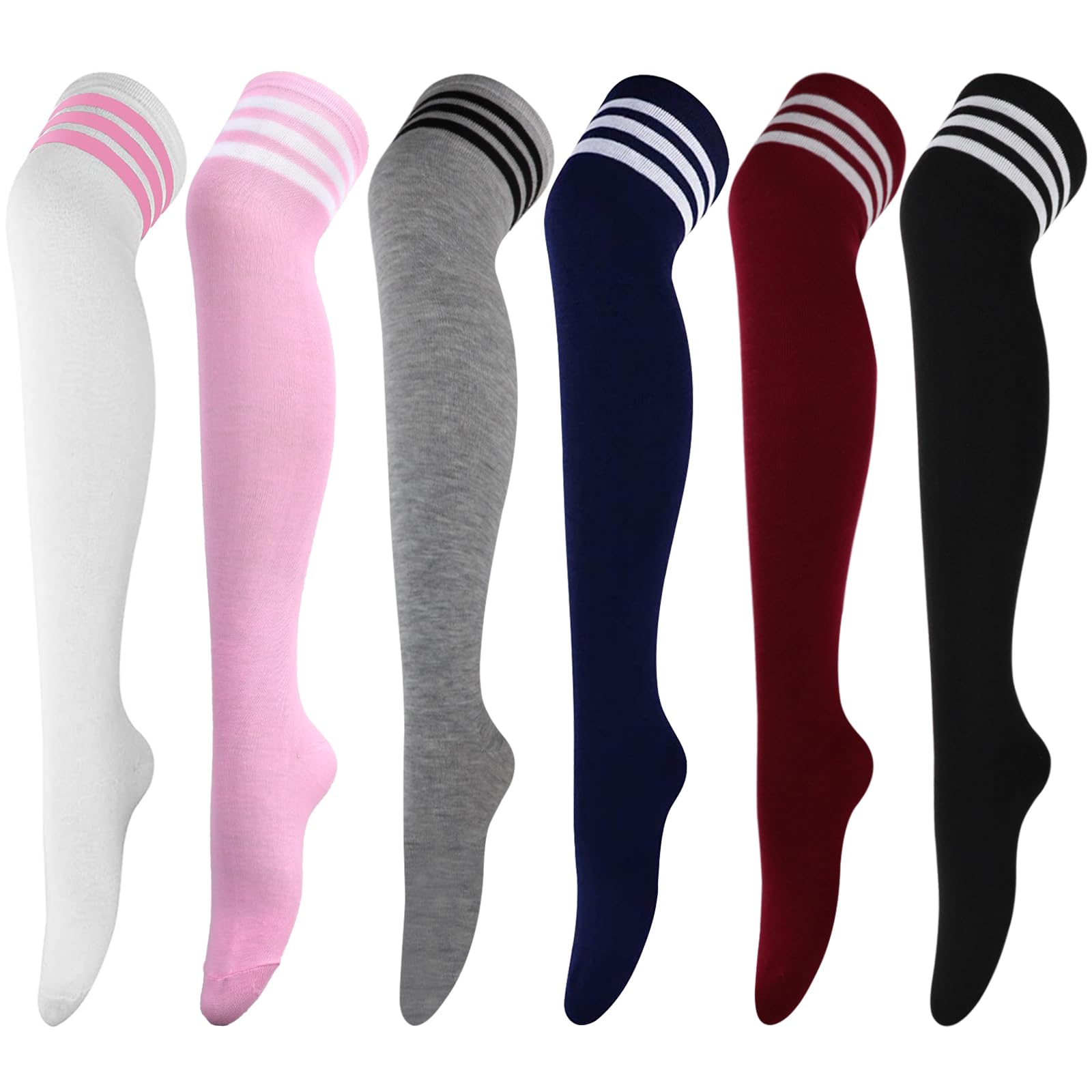 Dreshow Girls 6 Pairs Set-21 6 Pairs Over Knee Thigh Socks Thigh High Socks Casual High Stockings Long Knee High Socks For And Women