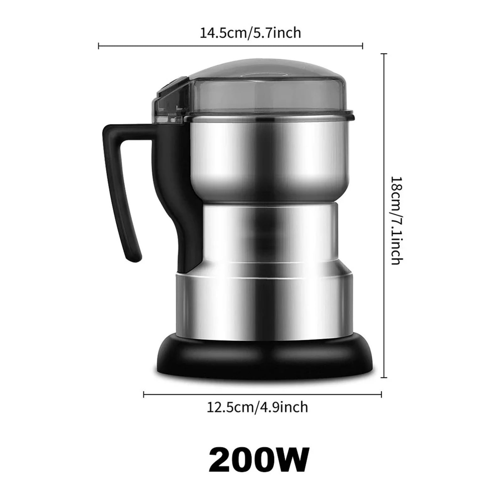 Elektryczny młynek do kawy ze stali nierdzewnej o dużej mocy mielenia zbóż, orzechów, ziaren, przypraw i,Dokładne sproszkowanie(200W 300ML)