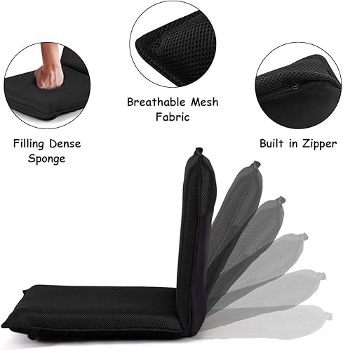 Miniatura 5 de BestComfort Silla plegable de suelo ajustable de 6 posiciones, silla de meditación para videojuegos con soporte trasero para leer y ver televisión,