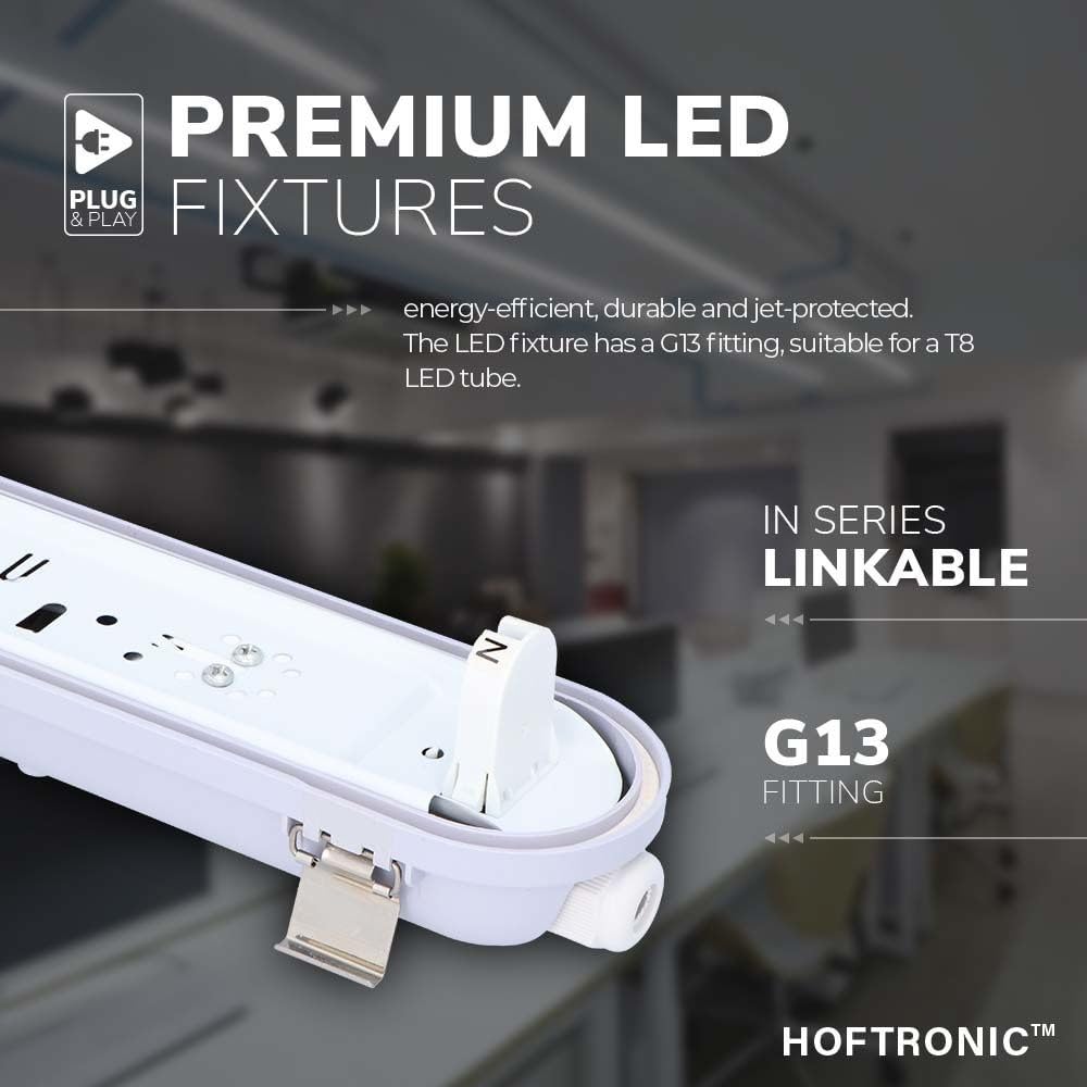 HOFTRONIC - 10er LED-Feuchtraumleuchte 150 cm 6000K Kaltweiß 30W 5250lm 175lm/W Flimmerfrei Verlinkbar T8 Werkstattlampe IP65 Wasserfest Wannenleuchte Leuchte für Garage Keller Bad Büro Warenhaus