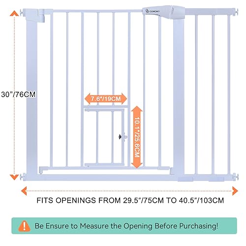 Miniatura 2 de COMOMY Puerta de bebé con cierre automático con puerta para gatos, puerta extra ancha para perros de 29.5 a 40.5 pulgadas para puertas de casa