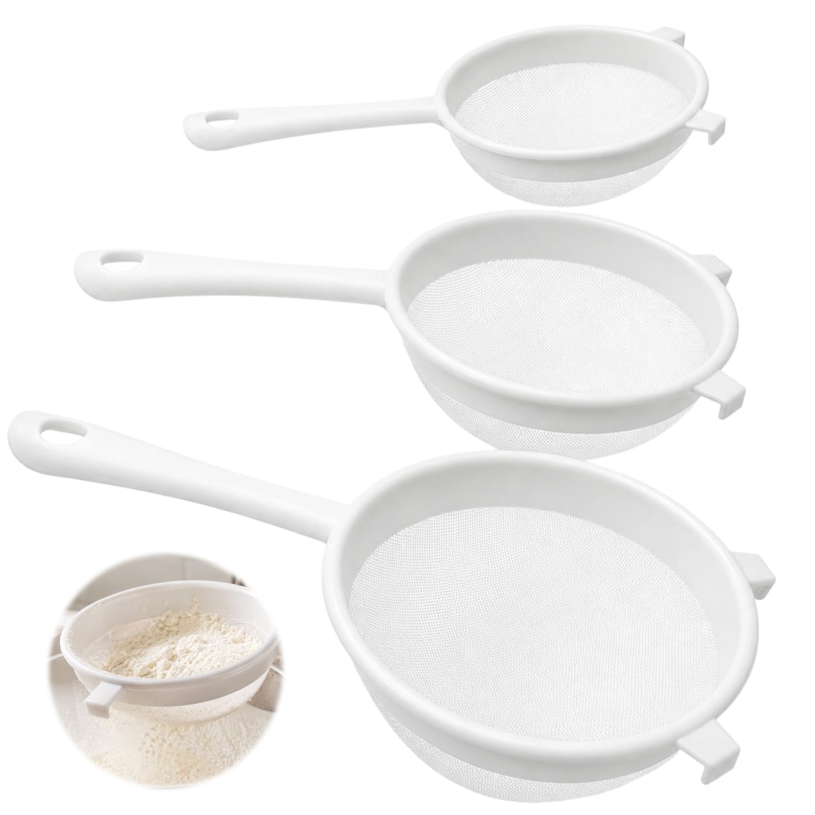 3 PCS Plastic Sieve, Fine Mesh Strainer for Baking and Cooking, Sieves and Strainers for Kitchen Use, Small Sieve for Beverage Preparation, Plastic Sieves Kefir, Compact Design with Handle
