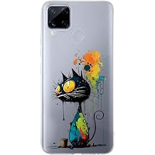 Realme C15 ile Uyumlu Splash Kedi Tasar ml  Slimfit  effaf Silikon K l f