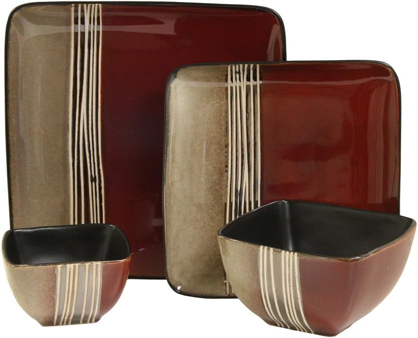 Elama Downtown Loft 16 Piece Double Bowl Stoneware Dinnerware Set with Service for 4