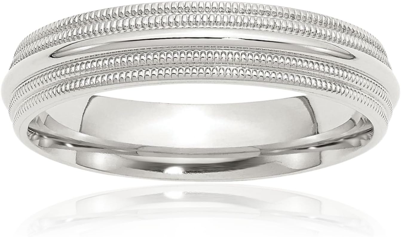 IceCarats 925 Sterling Silver 5mm Comfort Fit Double Milgrain Wedding Band Ring Polished, Engravable