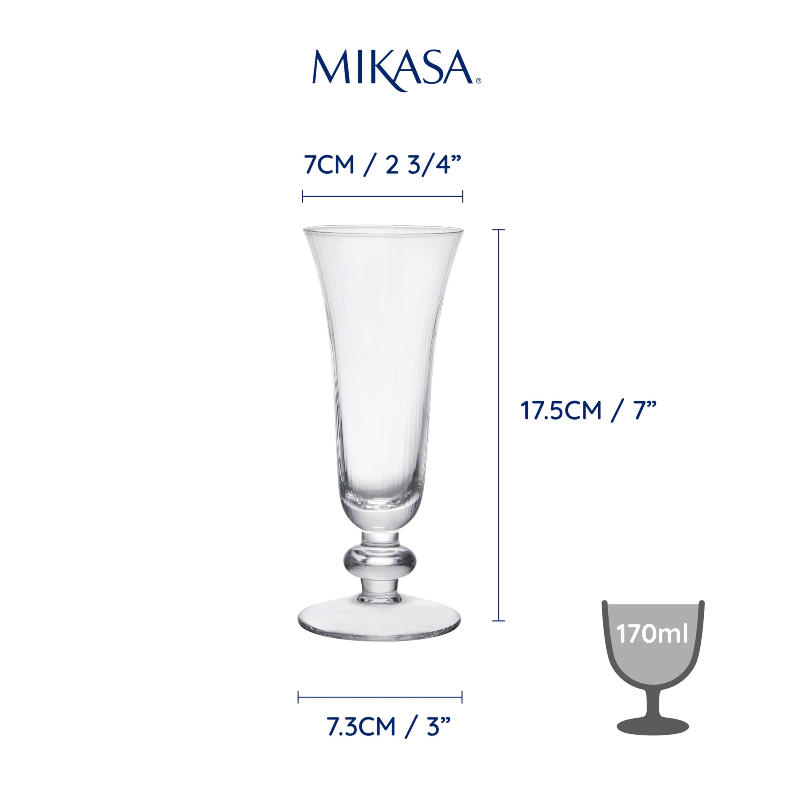Mikasa Salerno Copas de Cristal para Champán, 170ml, Juego de 4 Copas de Cristal Fino Transparente sin Plomo con Pie Corto y Borde Ancho - Aptas para Lavavajillas